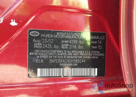 2013 Hyundai Sonata Gls z USA, uszkodzony, nr VIN 5NPEB4ACXDH589244